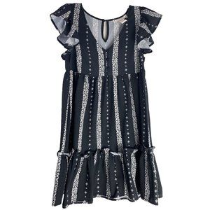 Flying Tomato Womens BOHO Mini Dress Ruffle Babydoll Cap Flutter Sleeve XS black